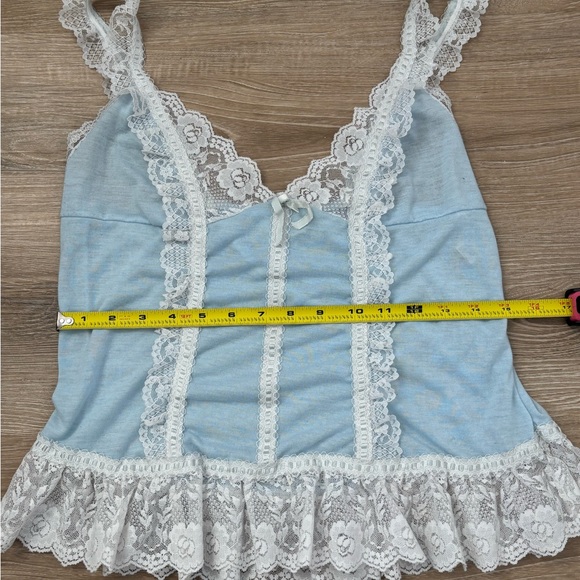 VINTAGE 1970s Bernette Baby Blue Lace Ruffle Babydoll Nightie Top - Picture 6 of 8